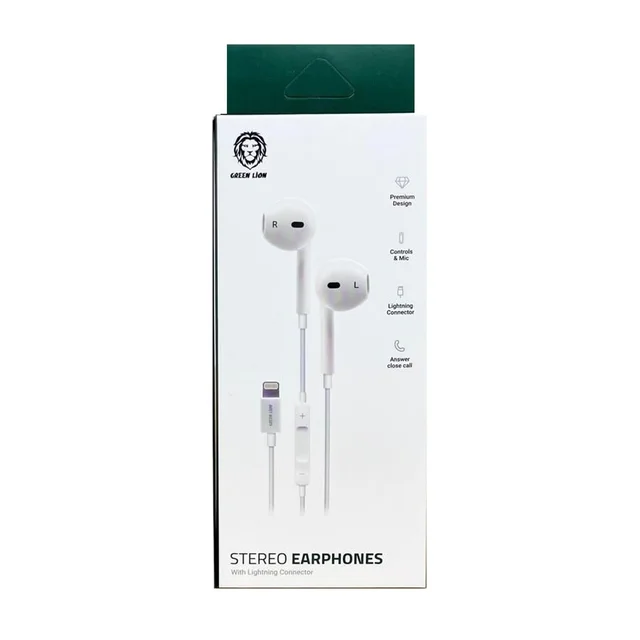 Green Lion Stereo Earphones EARBUDS -Lightning - أبيض – الصورة 3 من 3