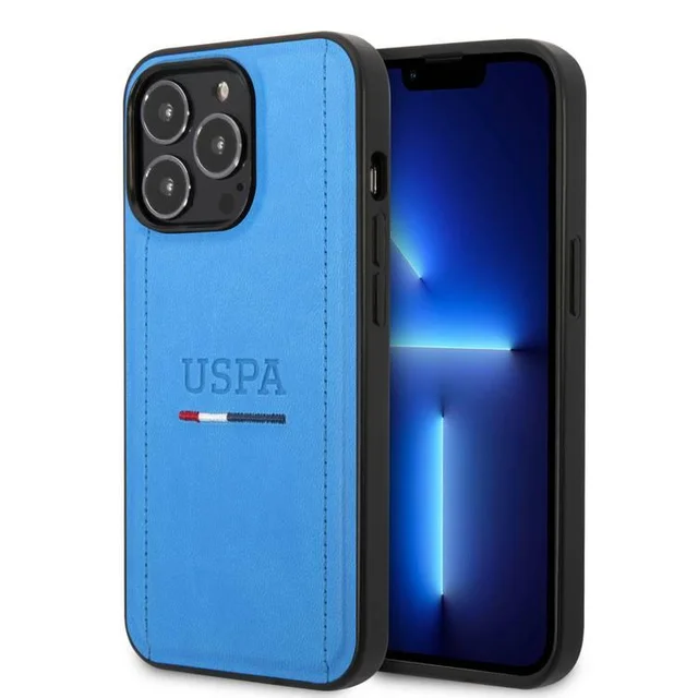 USPA TRICOLOR STITCHES & INITIALS - ازرق، ايفون 14 برو